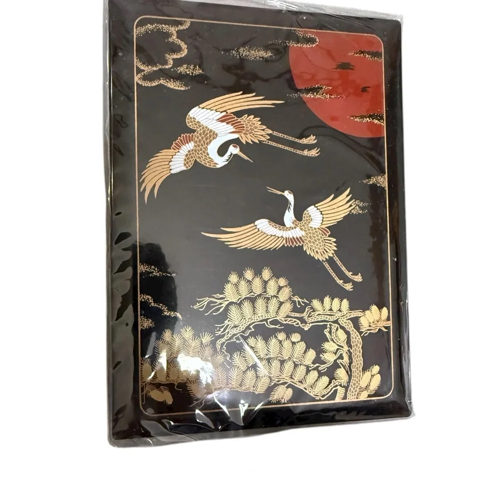 Vintage Lacquered Address‎ Book Cranes & PineJapanese Motif Unused Alphabet Tabs